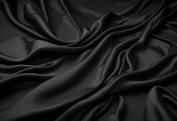 Obraz premium Wavy smooth black silk drapery background texture sample