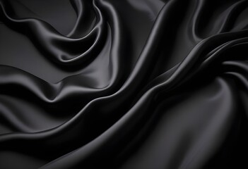 Obraz premium Wavy smooth black silk drapery background texture sample