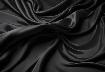 Obraz premium Wavy smooth black silk drapery background texture sample