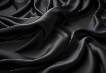 Obraz premium Wavy smooth black silk drapery background texture sample