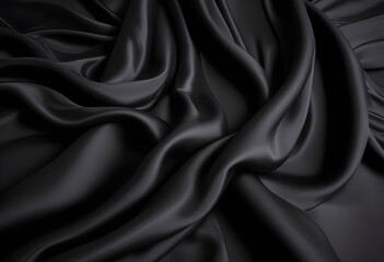 Fototapeta premium Wavy smooth black silk drapery background texture sample