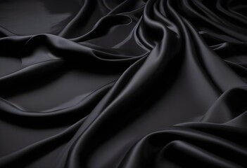 Obraz premium Wavy smooth black silk drapery background texture sample