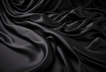 Obraz premium Wavy smooth black silk drapery background texture sample