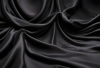 Wavy smooth black silk drapery background texture sample
