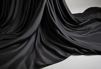 Fototapeta premium Wavy smooth black silk drapery background texture sample