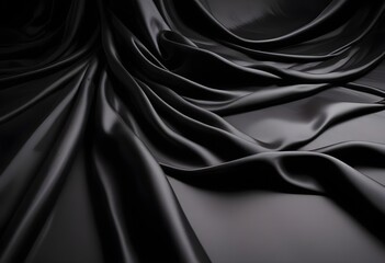 Obraz premium Wavy smooth black silk drapery background texture sample