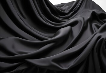 Fototapeta premium Wavy smooth black silk drapery background texture sample
