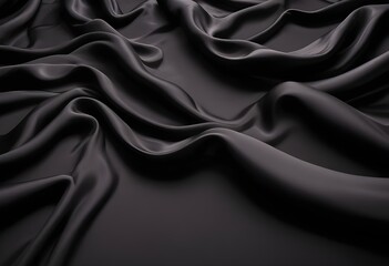 Fototapeta premium Wavy smooth black silk drapery background texture sample