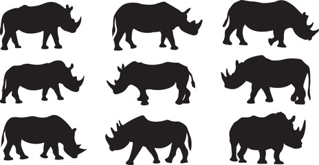 Naklejka premium Set of rhinoceros silhouettes