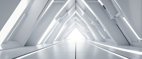 Obraz premium Futuristic white corridor with sleek, geometric design and bright illumination, perfect for sci fi, technology concepts, and innovative architectural designs