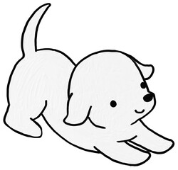 Dog illustration . Minimal and cute design with oil painting  texture .  Black and white color.