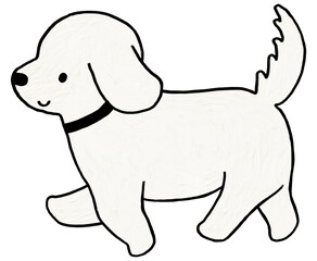 Dog illustration . Minimal and cute design with oil painting  texture .  Black and white color.
