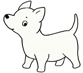 Dog illustration . Minimal and cute design with oil painting  texture .  Black and white color.