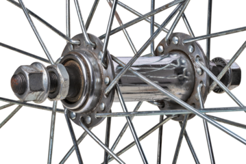 Front wheel bicycle hub. Isolated background.