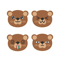 brown cute bear faces set. cartoon expression. illustration of head isolated on white background. stock vector