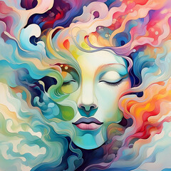 Colorful painting of a person's face, abstract illustration.