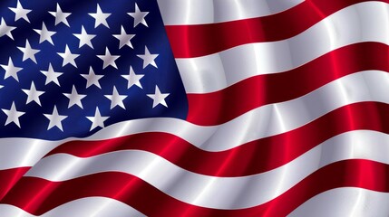 Fototapeta premium A detailed image of the American flag showing the star-spangled banner with wavy stripes of red, white, and blue, symbolizing national pride and patriotic spirit.