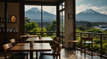 Landscape coffee cafe coffee shop japanese fuji view of mountain cafe, shop,