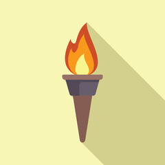 Burning torch is casting a long shadow on a yellow background, symbolizing hope, celebration, and remembrance