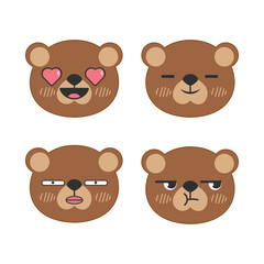 set cute brown cartoon bear emoji. Different expression Illustration of head isolated on white background. stock vector
