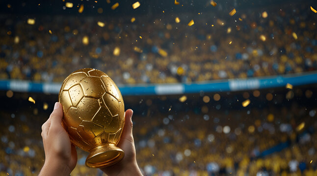 gold cup champion football in stadium with confetti ceremony - Powered by Adobe
