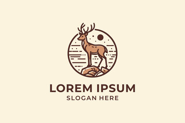 Deer Line Art Logo Vector.
