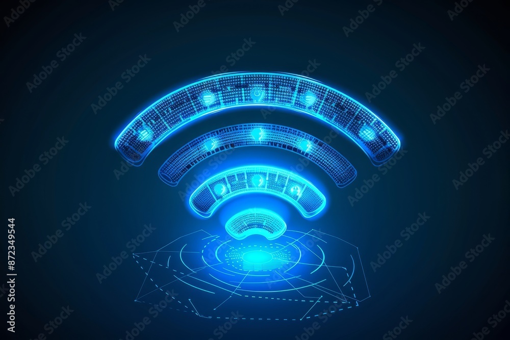 Aufkleber glowing blue wifi signal icon, representing modern digital connectivity and wireless internet techno