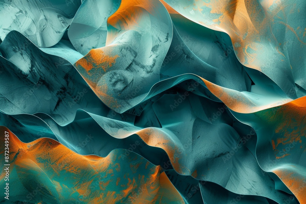 Aufkleber Abstract visual art featuring flowing teal and orange shapes, portraying a sense of depth and fluidity, ideal for adding a touch of modern elegance and creativity to any space.