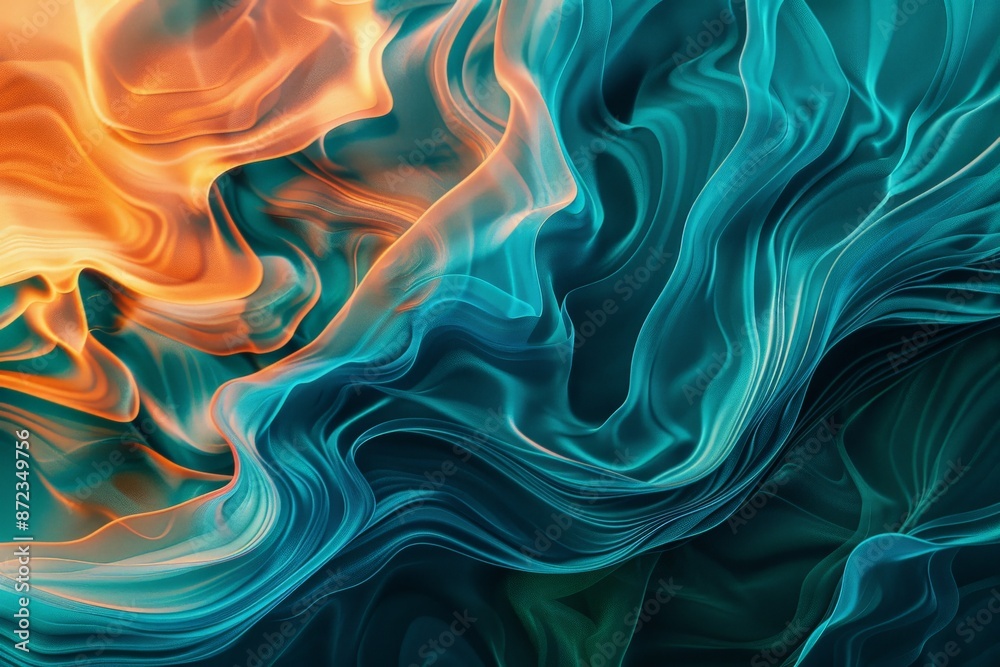 Aufkleber This abstract piece features fluid swirls in teal and orange, creating a flowing visual tension that captivates the viewer with its seamless blend and organic movement.