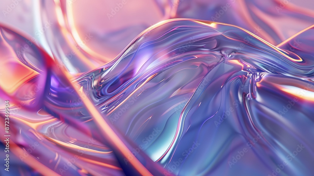 Poster A glossy liquid surface undulates with swirling hues of purple and pink, creating an intriguing and visually captivating abstract piece, full of fluid motion and depth.