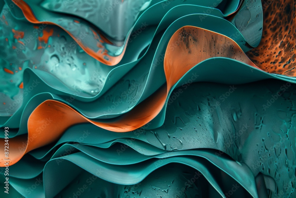 Aufkleber Rippling waves in teal and orange create a dynamic, fluid abstract design evoking motion and fluidity in a visually soothing color palette, perfect for modern designs.