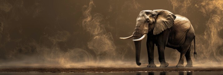 World Elephant Day. Big elephant on a gray background. Horizontal banner, free space for text. Wildlife protection and animal conservation concept