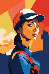 illustration vector  flat woman worker of  the panama Canal