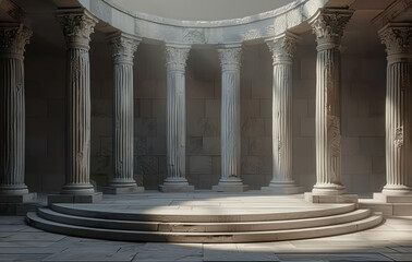 Fototapeta premium Background podium column 3d roman luxury greek white ancient display product classic. Podium platform background column pillar stage minimal stand beauty design greece render scene plant cosmetic rome