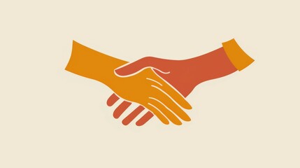 An illustration featuring a handshake between an orange arm and a red arm, symbolizing teamwork and unity. The artwork is vibrant and abstract, with a modern design style.