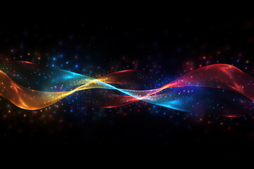 Colorful light waves intertwine against a black background, creating a vibrant and dynamic visual effect