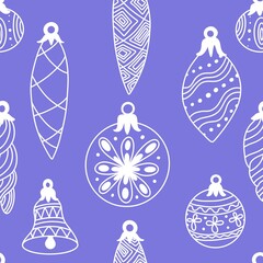 Cartoon retro Christmas tree balls seamless new year ethnic ornaments pattern