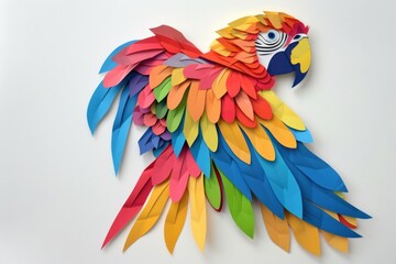 Fototapeta premium paper craft parrot on white background . Cut out the paper. colored feathers, bird
