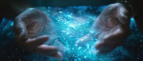 Fototapeta premium A futuristic tablet allows users to explore distant galaxies through enchanted simulations