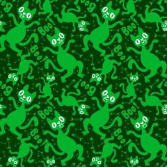 Halloween animals seamless cats and pumpkins pattern for wrapping paper
