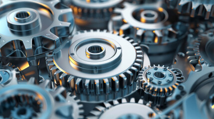 Gears and cogs are mechanical tools used in machines to transmit power and motion. This 3D illustration shows how they work together to create a system that can power machinery.