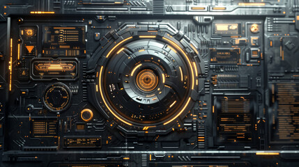 Modern and technical user interface design with a futuristic look. It has a sleek and abstract background that is perfect for science fiction or technology-themed projects.