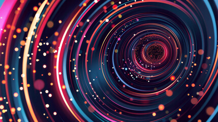 Vector graphic with lines and circles in a spiral shape. The image shows speed and motion with glowing lines and circles. It could represent a fast internet connection or data transfer.