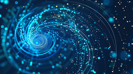 Vector graphic with lines and circles in a spiral shape. The image shows speed and motion with glowing lines and circles. It could represent a fast internet connection or data transfer.