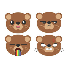 Vector set of cute brown bear face stickers