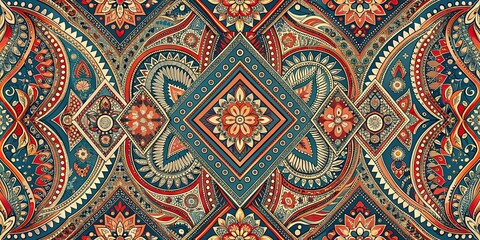 an ethnic pattern using geometric and paisley motifs