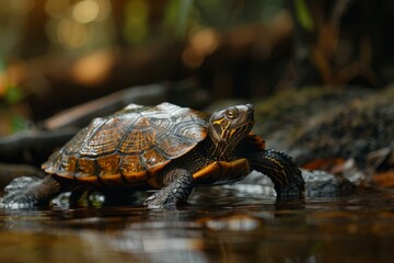 Naklejka premium Arrau Turtle, Macro,Left side view
