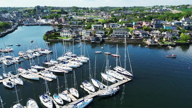  Kinsale, Ireland from a UAV Drone looking at the Sailboats, the Bay, and the City
