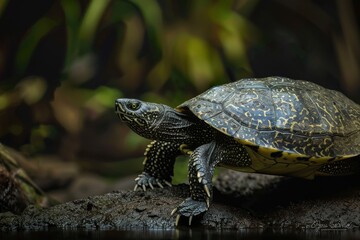 Obraz premium Australian Flatback Turtle, Macro,Left side view