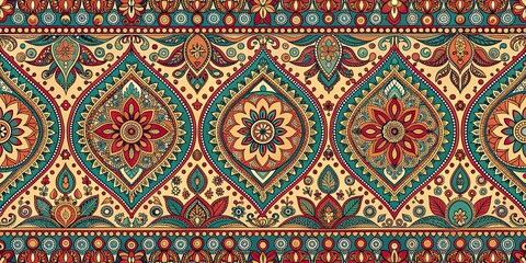 an ethnic pattern using geometric and paisley motifs